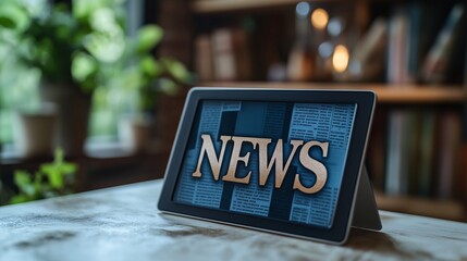 Current news update on global events home office setting digital display informative focused perspective
