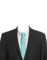Passport photo, ID card or other document photo. Formal outfit without face for replacement isolated on white