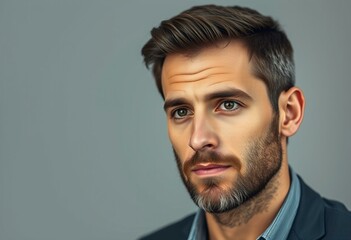 Photorealistic portrait of a man with thoughtful expression