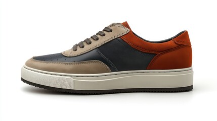 The stylish leather sneaker shows off its vibrant colors in detail