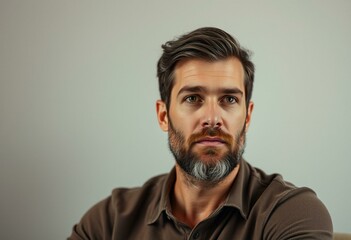 Fototapeta premium Photorealistic portrait of a man with a thoughtful stubble look