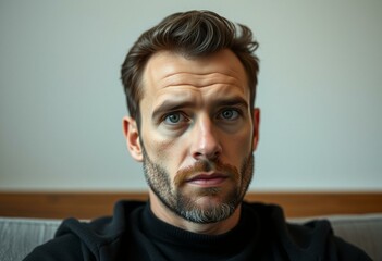 Obraz premium Photorealistic portrait of a man with thoughtful expression