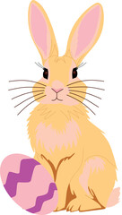Cute Easter Bunny with pastel eggs and spring flowers. Perfect for holiday cards, decorations, and festive designs. Cheerful and whimsical illustration for Easter-themed projects.