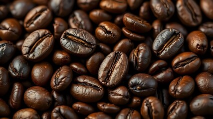 Obraz premium Macro of Coffee Beans with Rich Texture and Glossy Oils