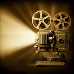 Obraz premium A vintage film projector casting bright light in a classic cinema setting, evoking nostalgia and the golden age of Hollywood filmmaking