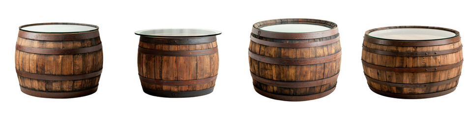 Fototapeta premium Stacks of Rustic Oak Barrels in a Distillery or Brewery Cellar Vintage wooden whiskey beer or spirit casks for aging and storage in a traditional industrial setting
