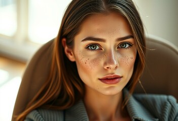 Freckled female portrait in natural light