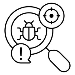 Virus under magnifying glass, debugging icon