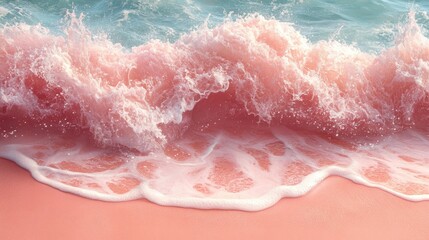 Fototapeta premium Pink beach waves crashing, serene coastal scene, idyllic vacation