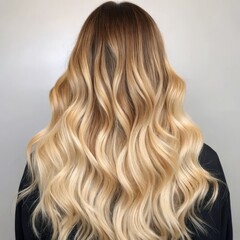 Naklejka premium Long wavy blonde hair from behind Woman with long wavy blonde hair ombre style 