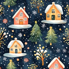 Naklejka premium Elegant Seamless Watercolor Christmas Patterns for Festive Designs