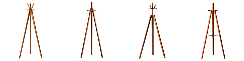 Versatile wooden tripod stand or easel for displaying artworks paintings drawings or presentations in a creative or professional setting such as a home office conference room gallery or exhibition
