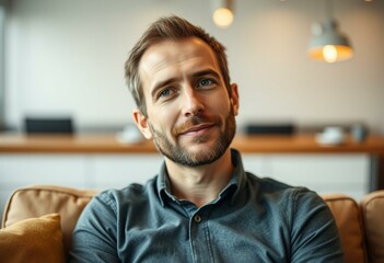 Obraz premium Photorealistic portrait of a man with a thoughtful stubble look