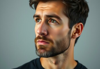 Fototapeta premium Professional photorealistic portrait of a man with thoughtful stubble