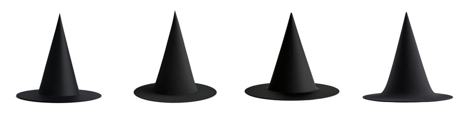 Fototapeta premium A dark and mysterious witch s hat stands alone in a haunting forest silhouette casting an ominous supernatural presence against the backdrop of a nightfall sky This eerie