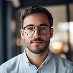 Professional Portrait of a Man with Glasses in Office Setting