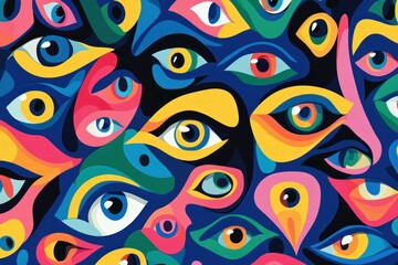 Fototapeta premium Colorful abstract illustration of various eyes representing emotions and diversity in style, perfect for concepts of perception, vision, and social awareness