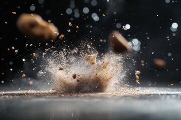 Splash residue from a large projectile falling into the water, with increased focus on the water. 