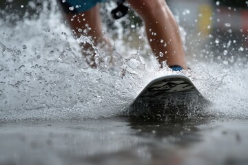 Fototapeta premium Splashes of water while water skiing. 