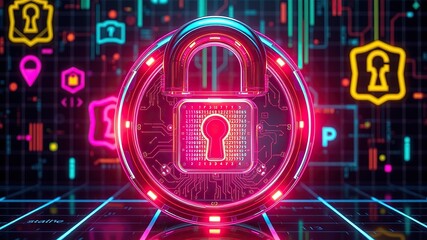 An image representing internet security. A three-dimensional, transparent padlock icon with an iridescent, glossy finish in rainbow colors. A dark, black background.