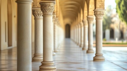 Serene Corridor with Timeless Columns and Architectural Elegance