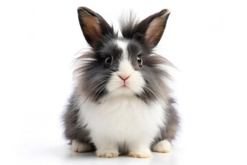 Obraz premium Fluffy Bunny Portrait: Captivating portrait of a fluffy bunny, displaying its endearing features. with an intimate view. Capturing the bunny's gentle demeanor and charming eyes.