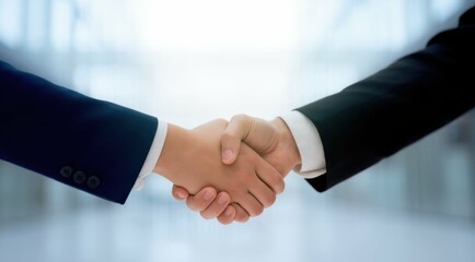 Two hands shaking in a professional business setting.