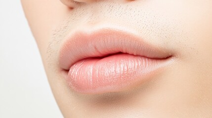 Fototapeta premium Soft, full lips subtly parted, showcasing potential results of cosmetology or lip augmentation procedures, highlight natural beauty and enhancement possibilities