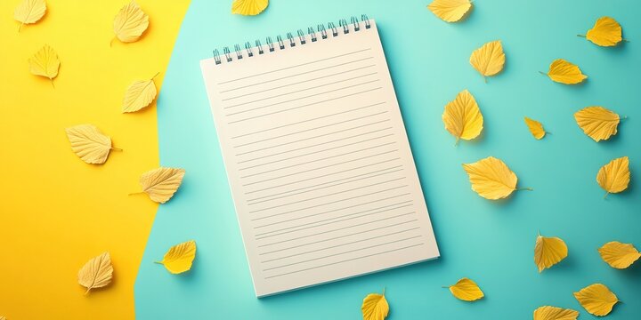 Creative Abstract Marketing Background: 3D Cartoon Illustration of Large Blank Notepad. Hand-drawn Style Design with Green and Orange Color Scheme. High-quality 8K Graphic for Advertising, Presentatio