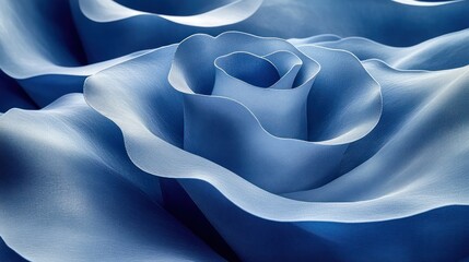Captivating close-up of a blue rose with delicate petal formations revealing intricate details and soft textures