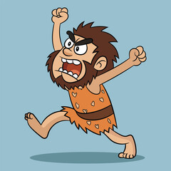 Angry jumping caveman cartoon vector illustration