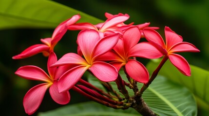 Fototapeta premium Closeup of Vibrant Pink Plumeria Flowers, Nature's Floral Beauty