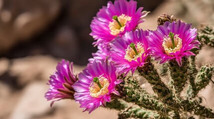 Obraz premium Close-up of Vibrant Desert Cactus Flowers in Bloom