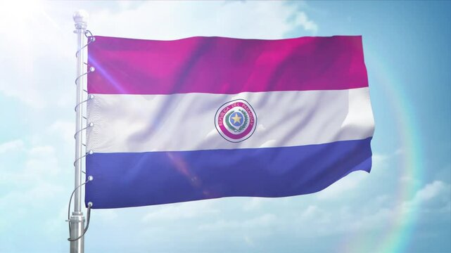 Loop Of Paraguay Flag Face View With Alpha Channel