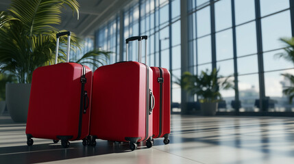 Suitcases ready for adventure in a bustling terminal, capturing the essence of travel and exploration.
