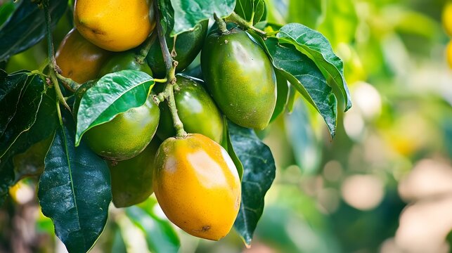 Lucuma tree with a bunch of growing mature Lucuma