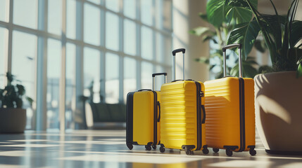 Suitcases ready for adventure in a bustling terminal, capturing the essence of travel and exploration.