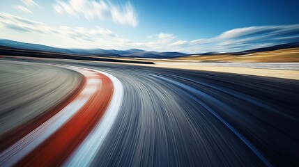 Racing Track Motion Blur Curve with Blue Sky and Dynamic Speed