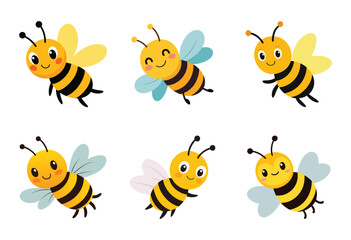 Set of cartoon honey bees vector illustration. isolated on white background.