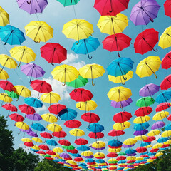 colorful umbrellas in the sky