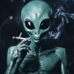 alien smoking a cigarette - cool design for a t-shirt 2