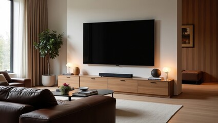 Modern luxury living room with warm minimalist design