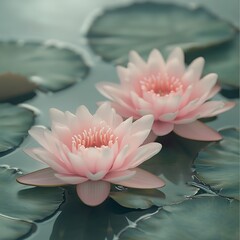 Serene Pink Water Lilies Dual Bloom Soft Focus