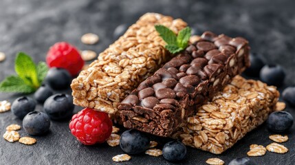 Healthy Granola Bars with Berries, Close Up