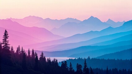 Minimalist mountain landscape wallpaper in dark cyan and violet hues, creating a serene and modern abstract background