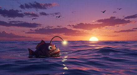 cute anglerfish enjoying the sunset