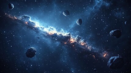 Fototapeta premium Cosmic nebula, asteroid field, deep space, celestial event