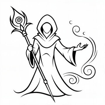 recommend clip art: Abstract line art of a wizard with a staff, magic and fantasy concept
                    