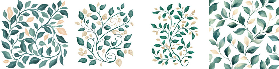 Fototapeta premium Elegant and minimalist showcasing a swirling pattern of lush green leaves and botanical foliage This nature inspired design features a serene