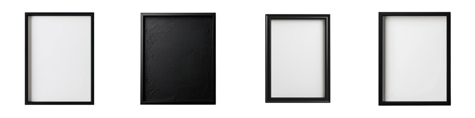 Fototapeta premium Minimalist Black and White Empty Frames for Artwork or Photography Display Blank Frames in Various Sizes and Orientations for Art Gallery or Interior Design Presentation